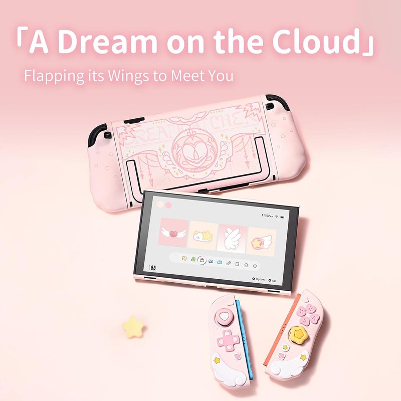 GEEKSHARE Protective Case Set Compatible with switch 2, PC Back Plate with Silicone Joysticks Covers, Includes 2 Thumb Grips, Waterproof Protection - Star Wing Series (Pink) - Image 5